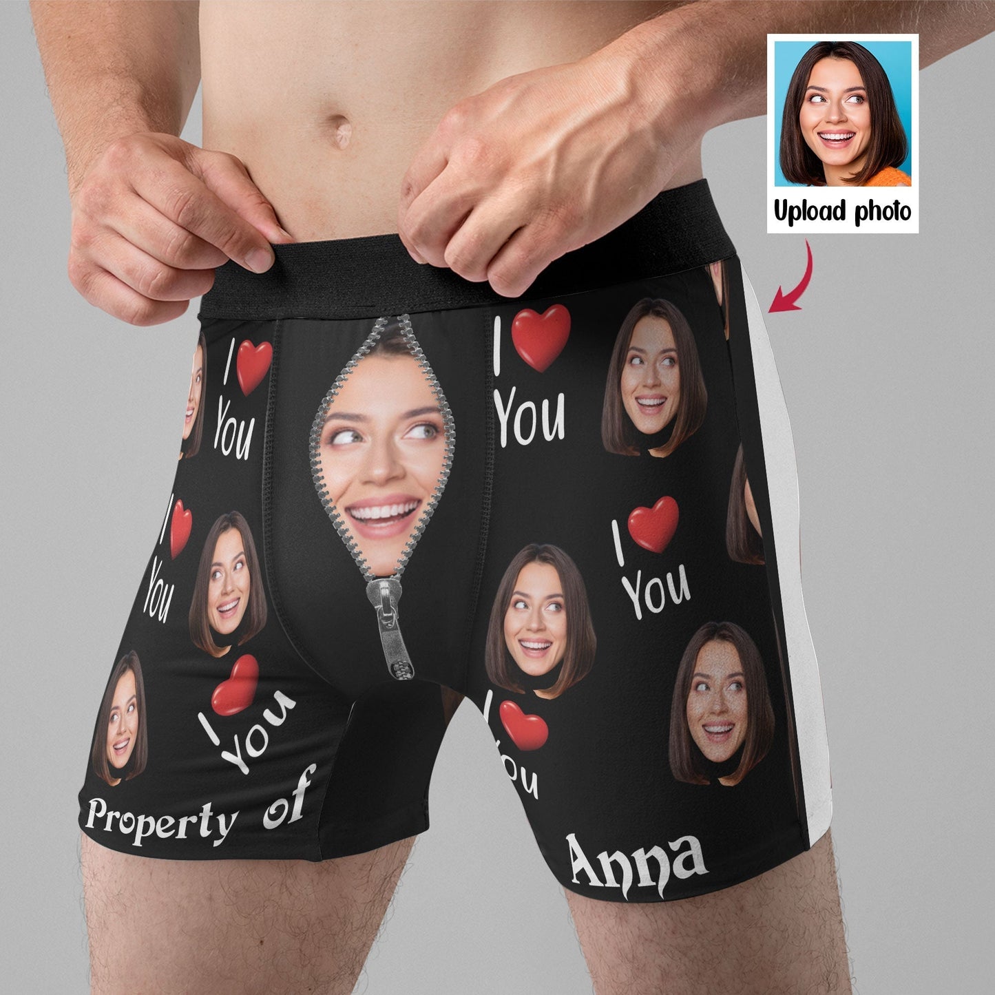 "Property of Girlfriend – Personalized Photo Boxer Briefs, Perfect Birthday Gift for Him or Boyfriend"