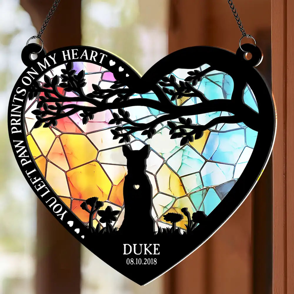 You Left Paw Prints on My Heart – Pet Memorial Ornament with Custom Name and Date