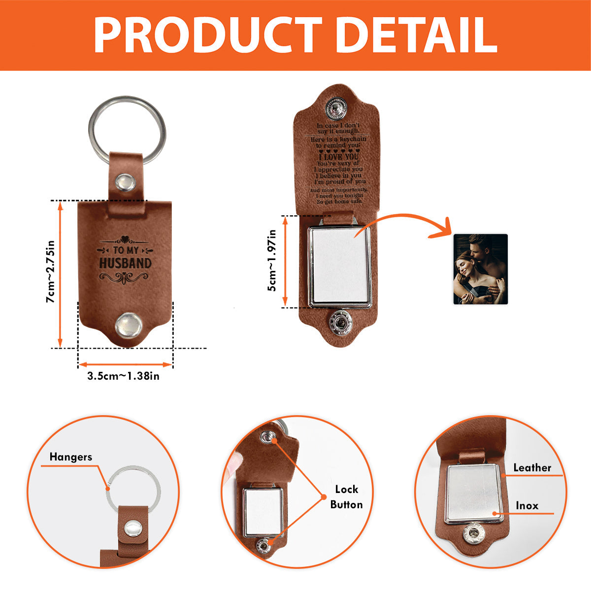 Here A Keychain To Remind I Love You - gift for husband, wife, boyfriend, girlfriend - Personalized Leather Photo Keychain