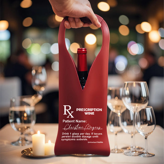 Personalized PU Leather Wine Bag Prescription Wine Design Funny Unique Gift for Wine Lovers, Dinner Parties & Host Gifts