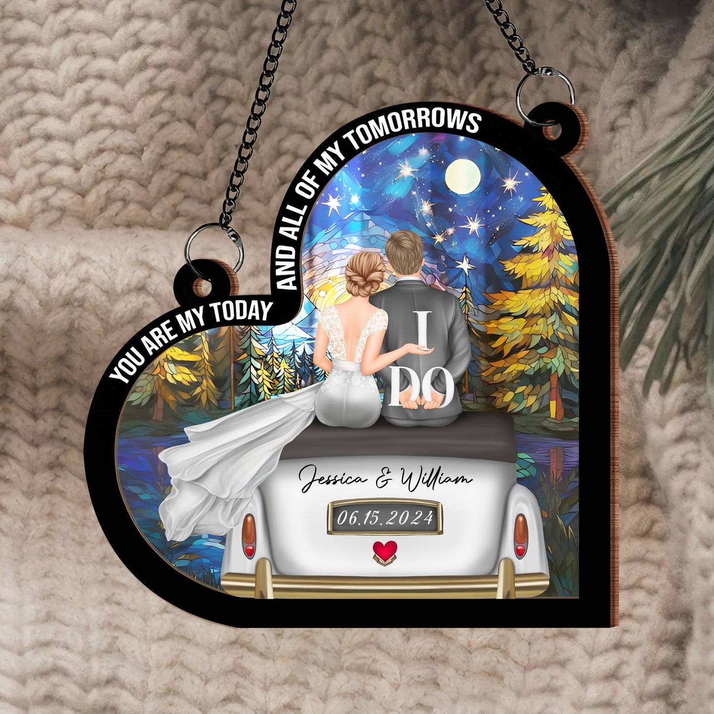 Romantic Wedding Keepsake - "You Are My Today and All of My Tomorrows" Layered Wooden and Acrylic Ornament, Perfect for Newlyweds