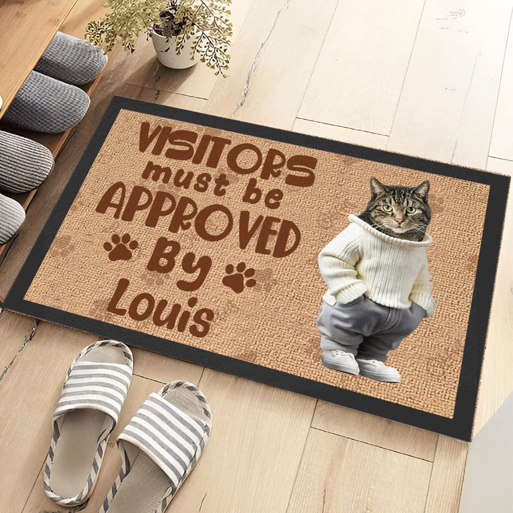 Personalized Dog Doormat – Visitors Must Be Approved By These Pet, Customizable Pet Welcome Mat, Perfect Gift for Dog Lovers, Home Decor for Pet Families