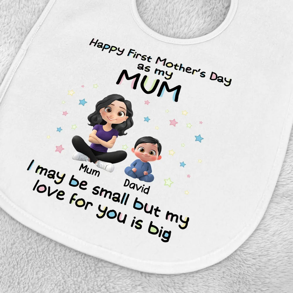 Cotton Baby Bib Personalized First Mother's Day Gift from Baby to Mom Sweet Keepsake with Cute Mom and Baby Art