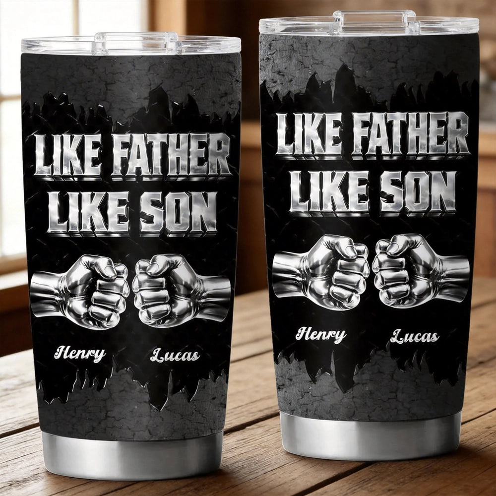 Like Father Like Son Insulated Travel Tumbler, Personalized Name Gift That Feels Like a Daily High-Five for Dad