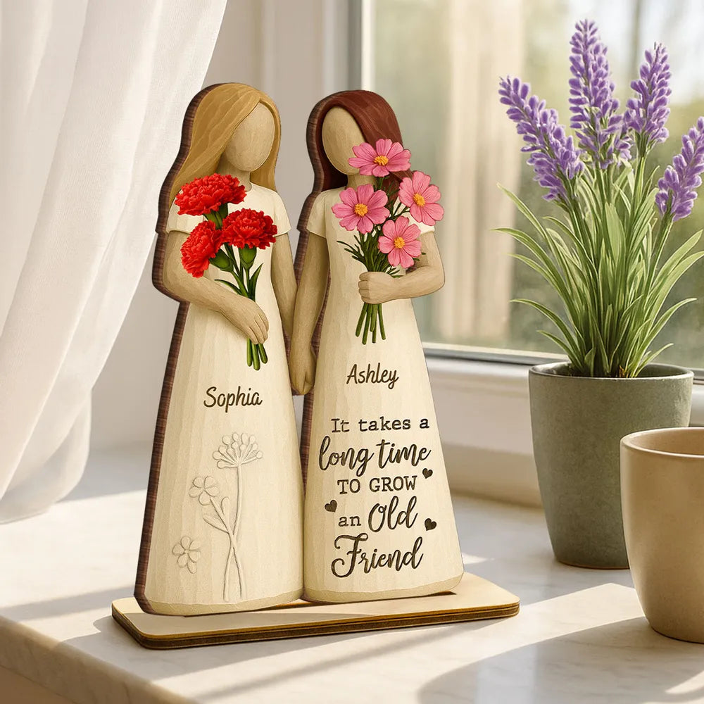 Wooden Plaque for Best Friends – Hand-in-Hand figurine with flowers, cozy mantel décor and heartwarming keepsake, perfect gift to celebrate lifelong friendship