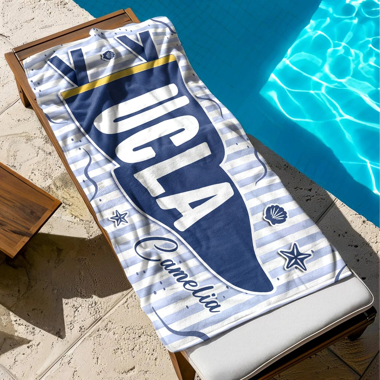Personalized Beach Towel with Custom School Pennant Design for Poolside Days, A Unique Graduation Gift