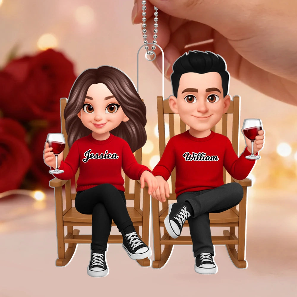 Personalized Acrylic Car Hanger Cute Cartoon Couple Toasting Wine Rearview Mirror Decor Unique Gift for Couples