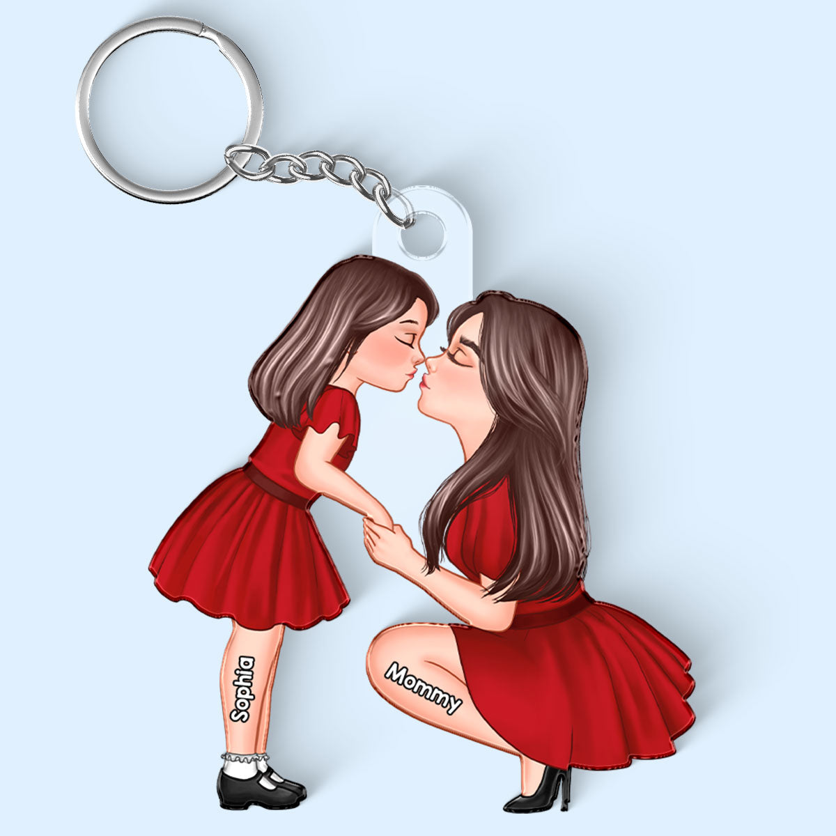 Heartfelt Mother-Daughter Kiss – Custom Acrylic Keychain, Sentimental Gift for Mother or Daughter