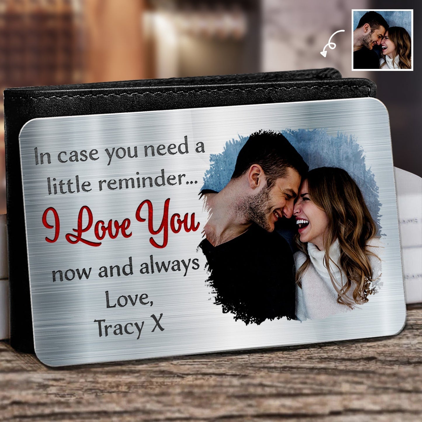 "I Love You" Custom Wallet Card – Engraved Love Message with Photo