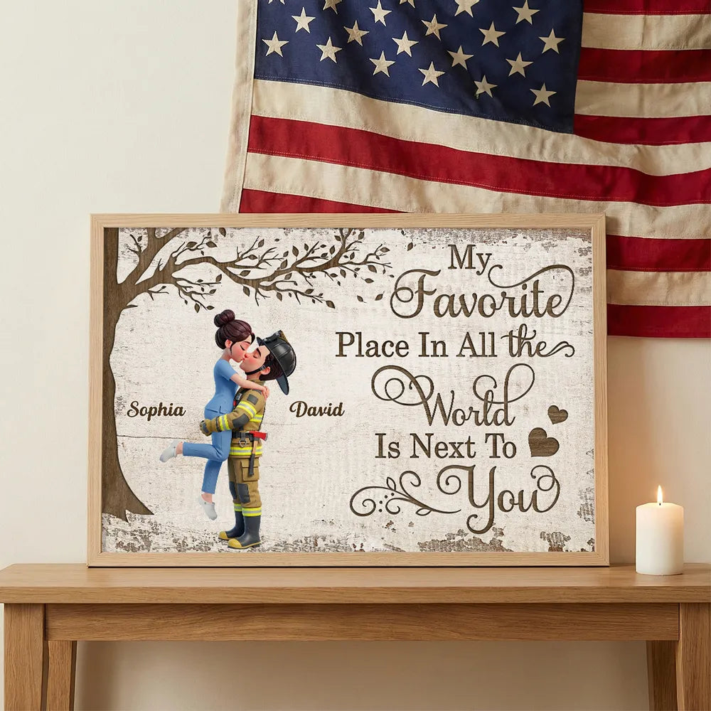 Personalized Couple Hugging Poster Wall Art Under Tree Romantic Home Decor - Unique Gift For Wife Or Husband