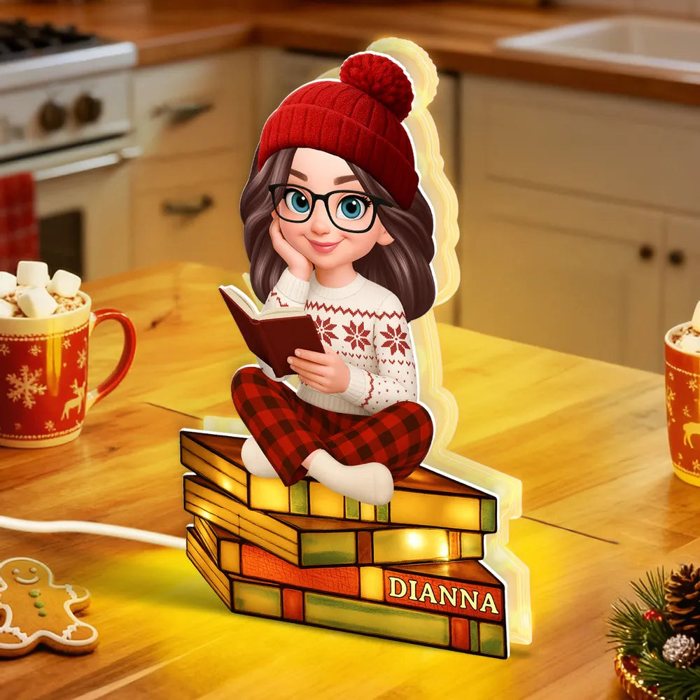 Acrylic Light Box with Reading Girl Design | Cozy Home Decor, Perfect Gift for Book Lovers