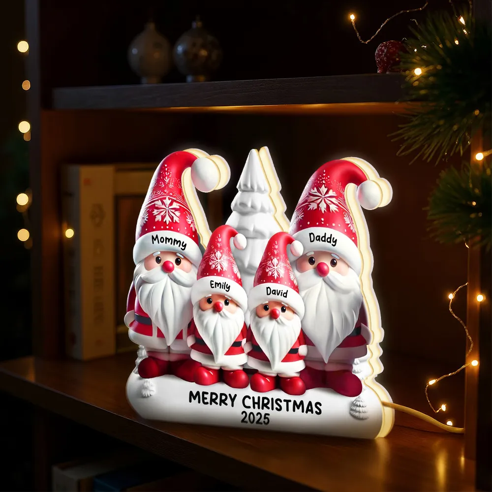 Personalized Acrylic Light Box with Santa Family, Warm Glow Christmas Décor, Unique Holiday Gift for Grandparents & Kids