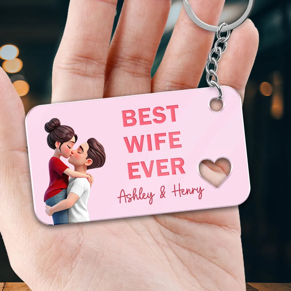 Personalized Acrylic Keychain Best Wife Ever Couple Kissing Cute Pink Charm Unique Gift for Wife