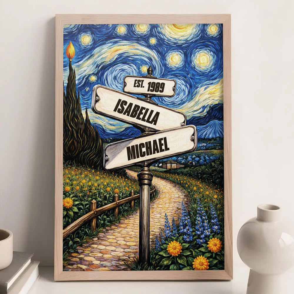 Personalized Couple Poster with Starry Night Signpost Scene, Unique Romantic Gift for Your Partner