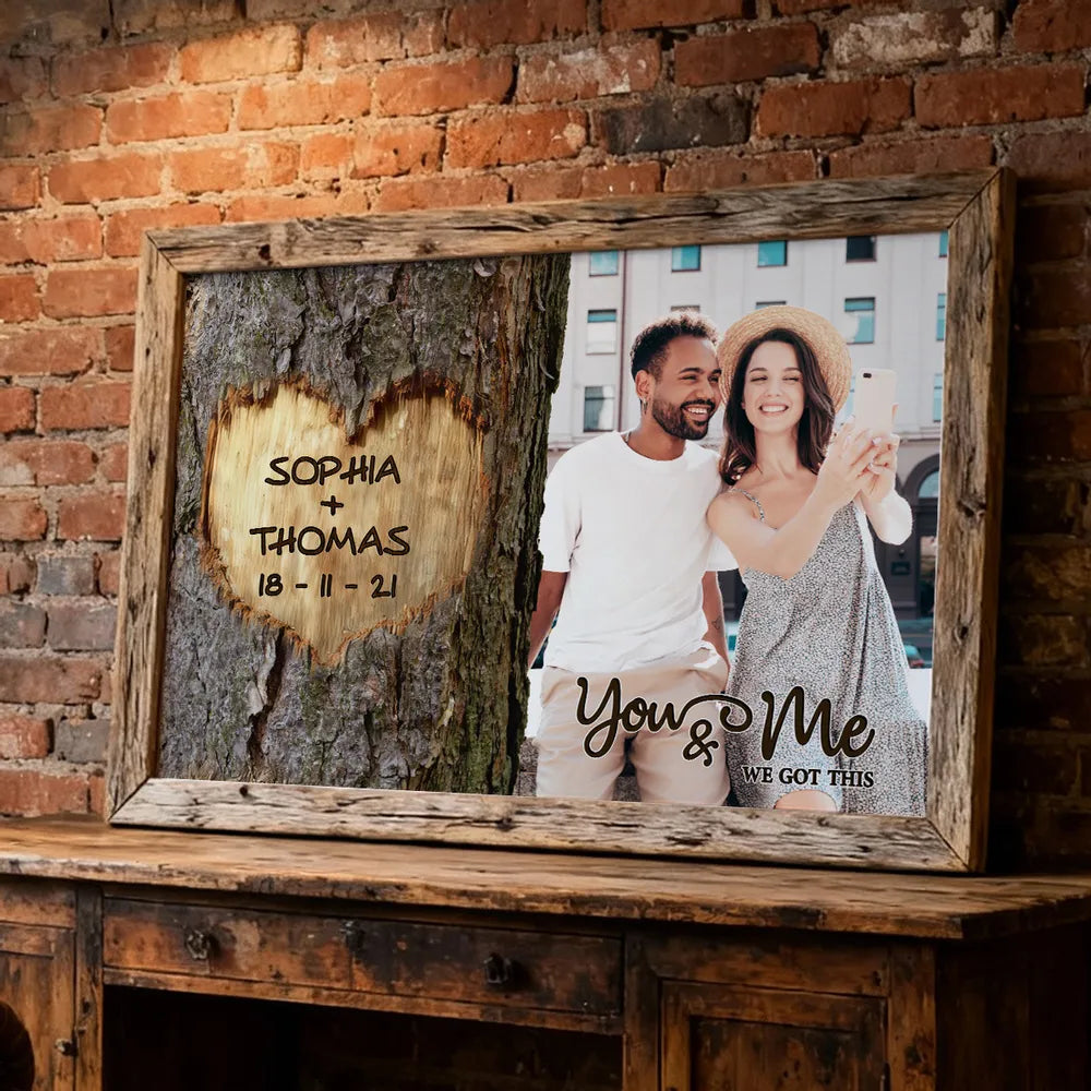 You & Me We Got This Couple Poster, Personalized Photo Wall Art with Rustic Tree Heart Vibe, Sweet Gift for Couples