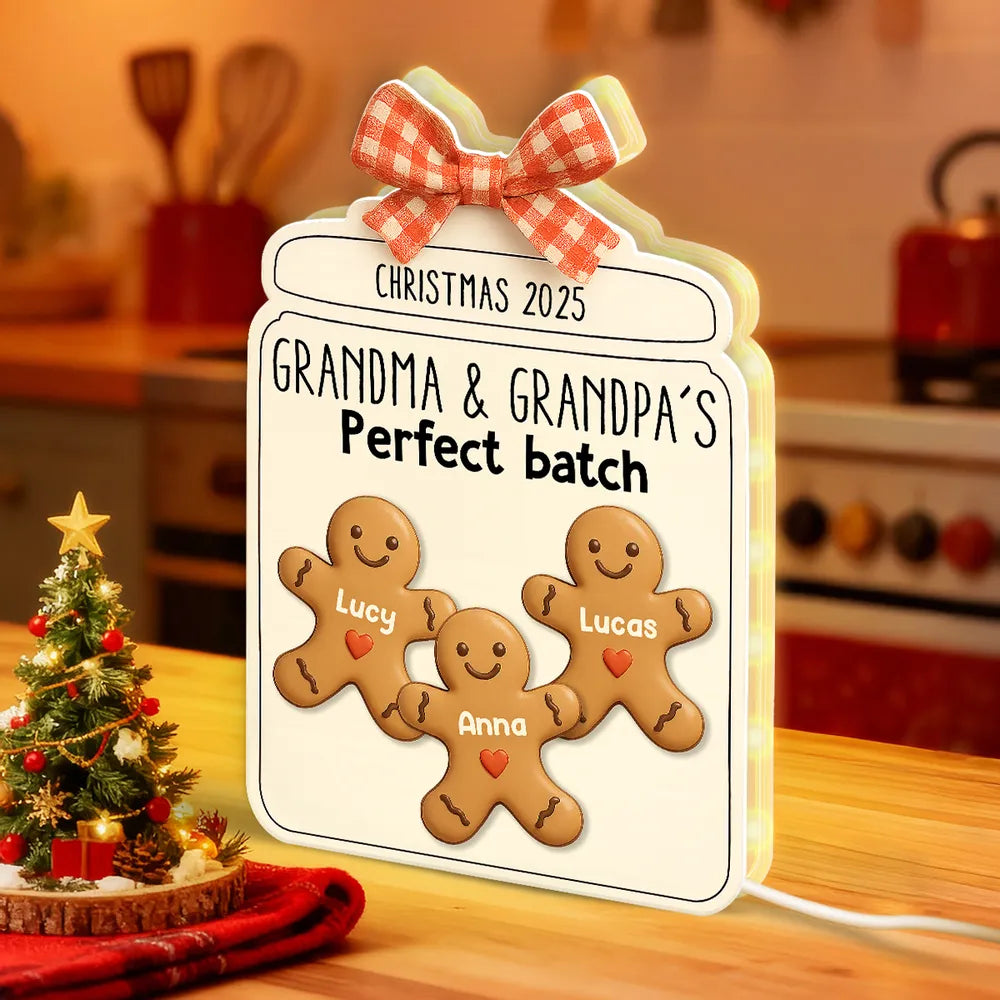 Custom Christmas Acrylic Light Box with Gingerbread Kids Soft Light for Grandparents Cozy Bedroom or Kitchen Décor Unique Gift