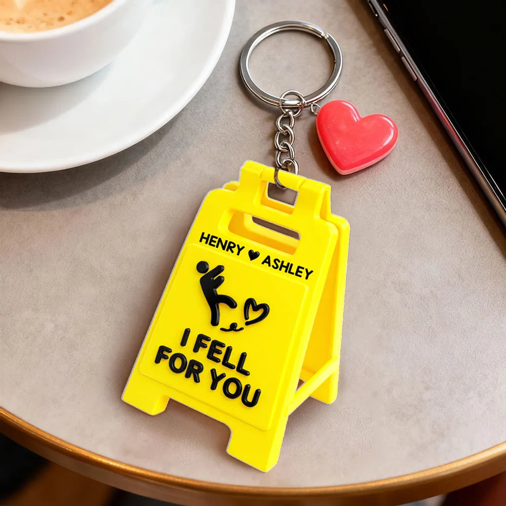 I Fell For You Acrylic Keychain with Custom Names - Sweet Romantic Bag Charm, Unique Gift for Her or Him