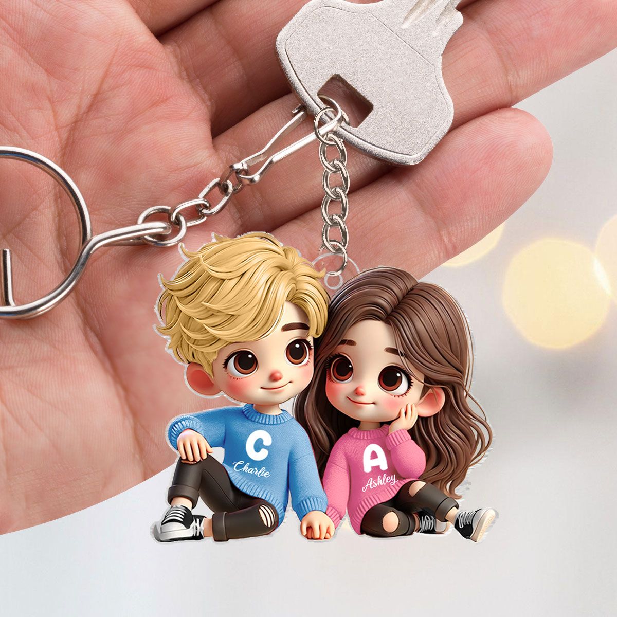Personalized Cartoon Couple Acrylic Keychain, Creative Keepsake Gift for Anniversaries