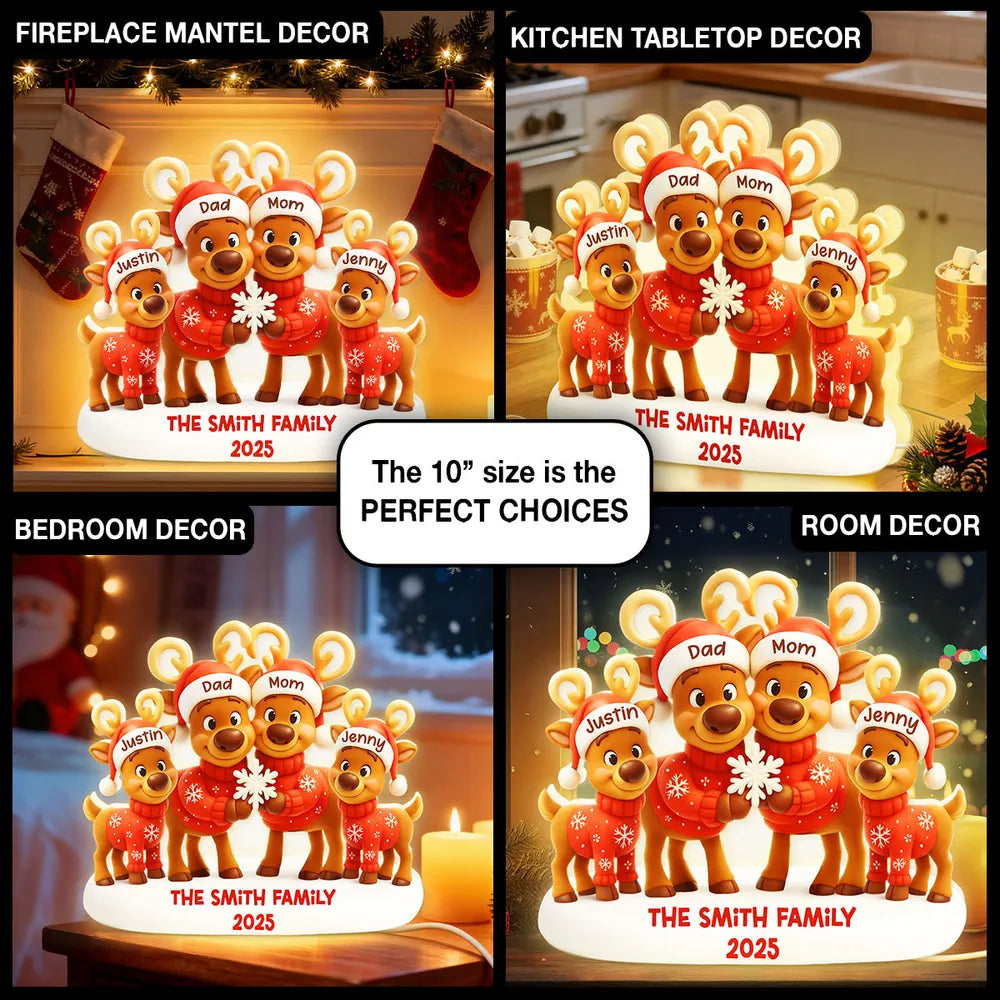 Custom Family Reindeer Acrylic Light Box Lamp for Cozy Holiday Nights, Heartwarming Keepsake Gift