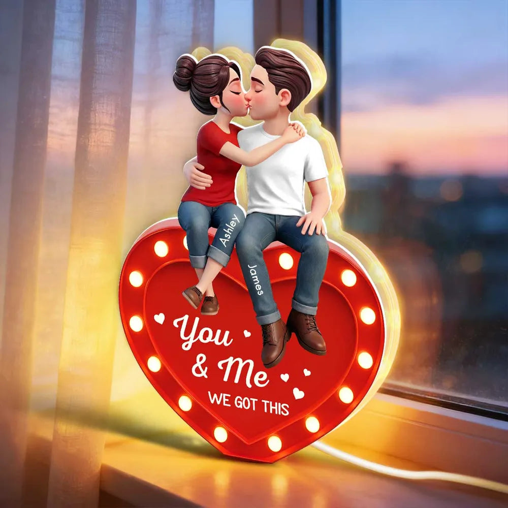 Personalized Acrylic Light Box Kissing Couple on Heart You & Me Warm Glow Bedroom Decor Unique Gift for Couples