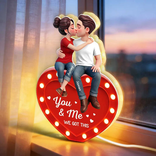Personalized Acrylic Light Box Kissing Couple on Heart You & Me Warm Glow Bedroom Decor Unique Gift for Couples