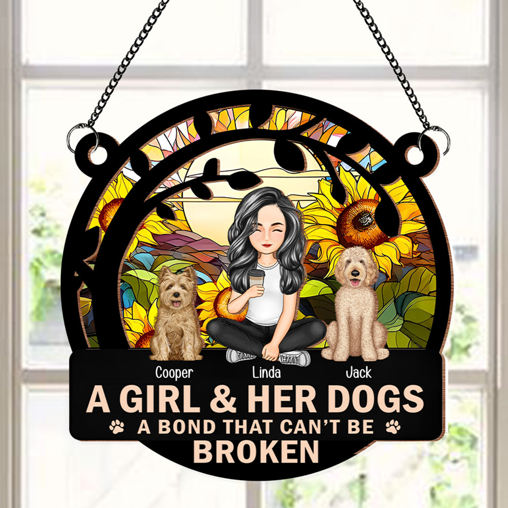 Personalized Wood and Acrylic Layered Ornament – A Girl & Her Dog, Custom Design with Starry Background and Pet Details, Sentimental Gift for Pet Lovers and Dog Moms, Perfect for Home Decor