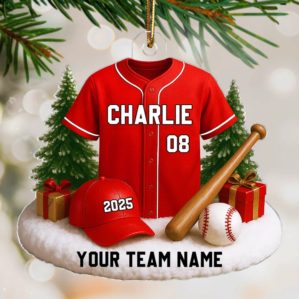 Custom Baseball Jersey Acrylic Ornament with name & number personalization, perfect team or fan holiday gift