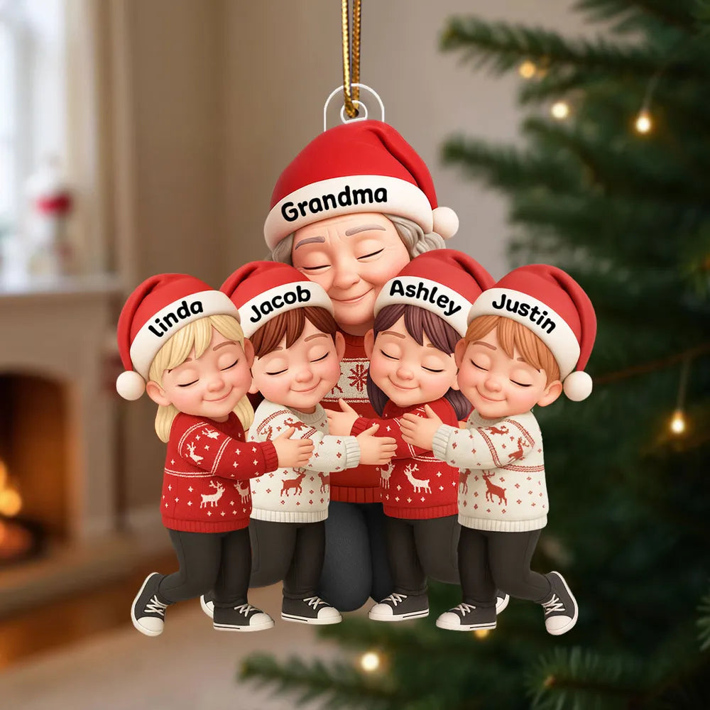 Grandma & Grandkids Christmas Acrylic Ornament – A Heartwarming Gift with Clear Print & Festive Charm