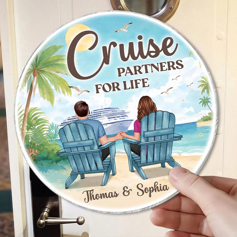 Personalized Acrylic Magnet, Cruise Partners For Life Couple Back View Beach Scene, Unique Cruise Door Gift