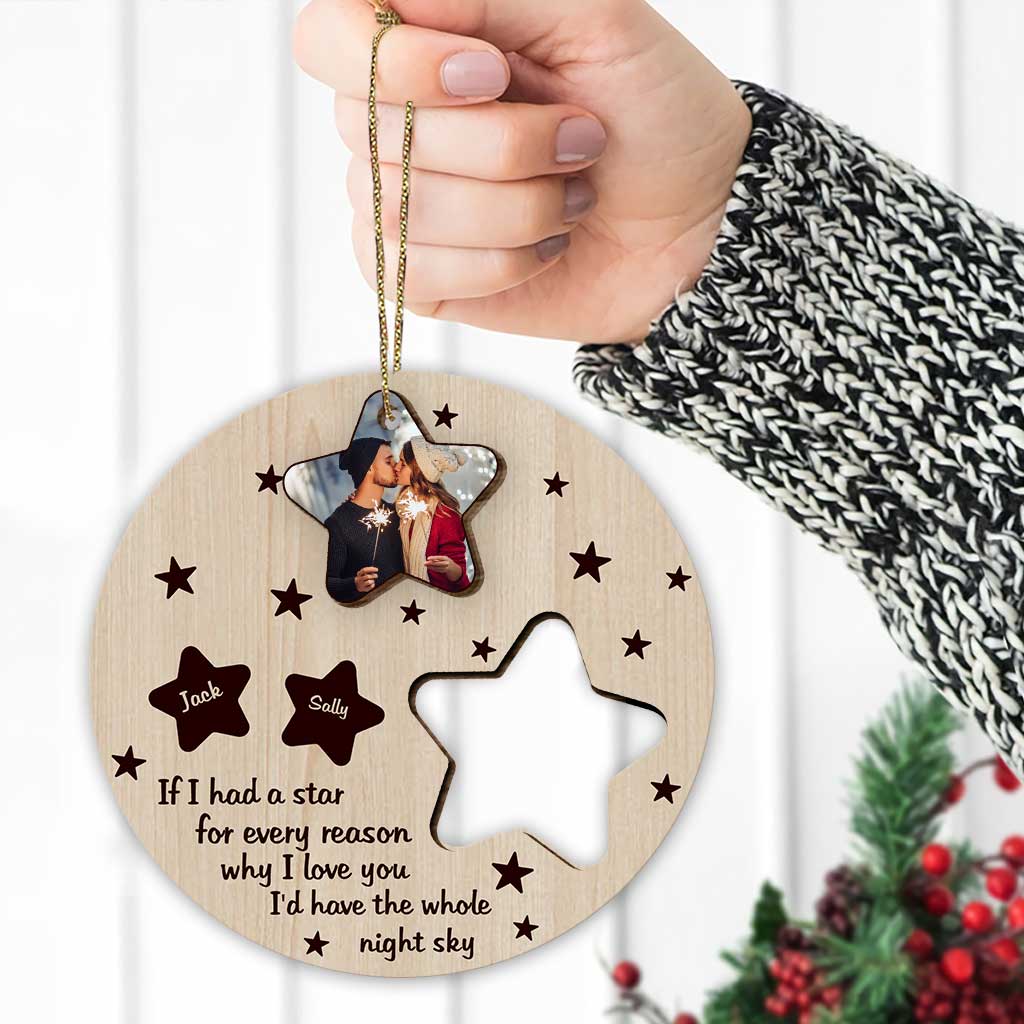If I Had A Star - Personalized Christmas Couple Wooden Card Pop Out Ornament