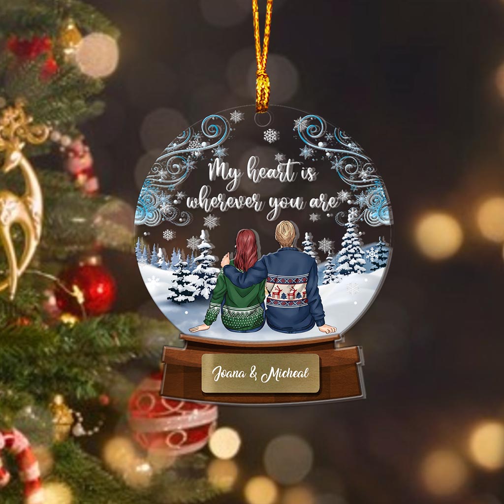My Heart Is Wherever You Are - Personalized Christmas Couple Layers Mix Ornament
