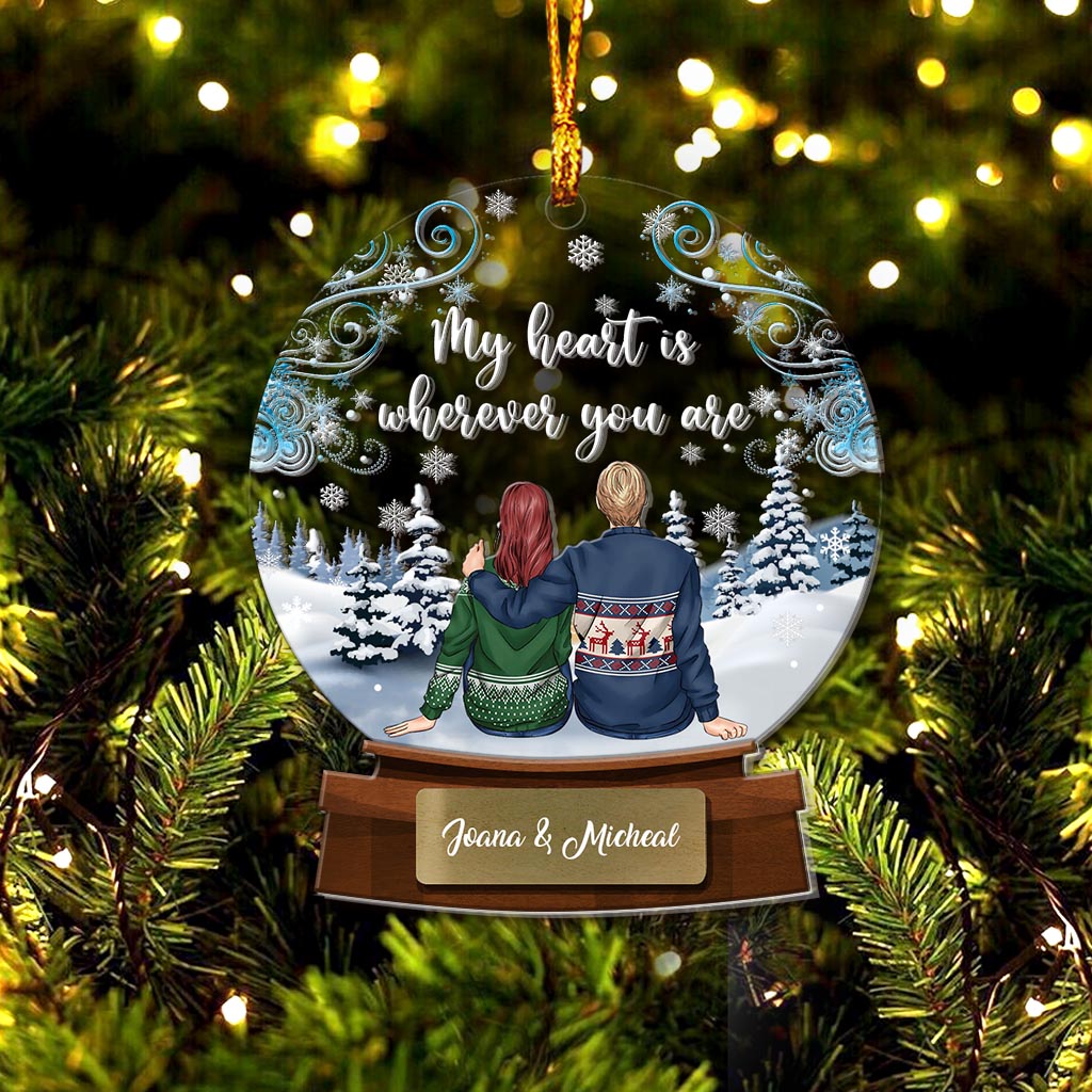 My Heart Is Wherever You Are - Personalized Christmas Couple Layers Mix Ornament