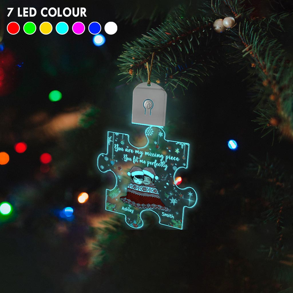 You Are My Missing Piece - Personalized Christmas Couple Shaped Led Acrylic Ornament