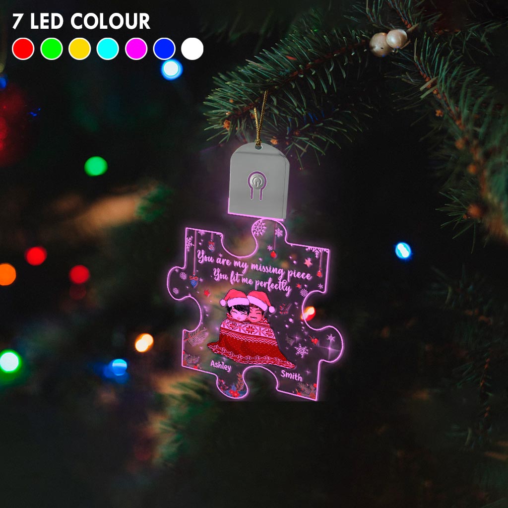 You Are My Missing Piece - Personalized Christmas Couple Shaped Led Acrylic Ornament