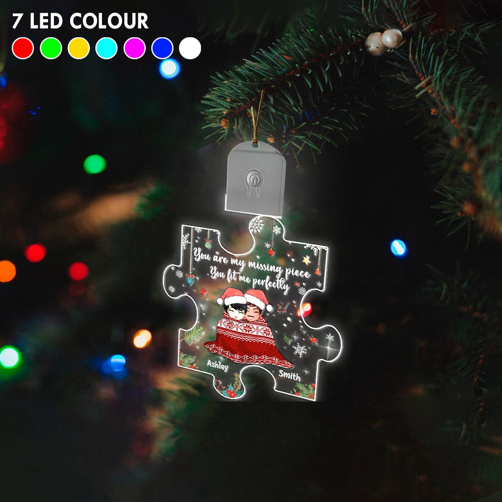 You Are My Missing Piece - Personalized Christmas Couple Shaped Led Acrylic Ornament