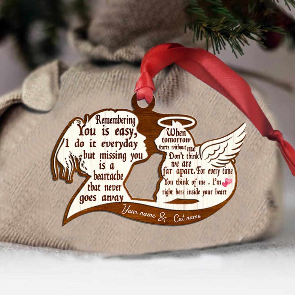 Remembering You Is Easy - Personalized Christmas Cat Ornament (Printed On Both Sides)