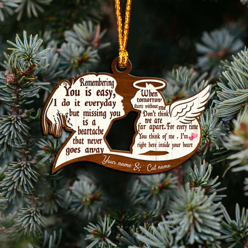 Remembering You Is Easy - Personalized Christmas Cat Ornament (Printed On Both Sides)