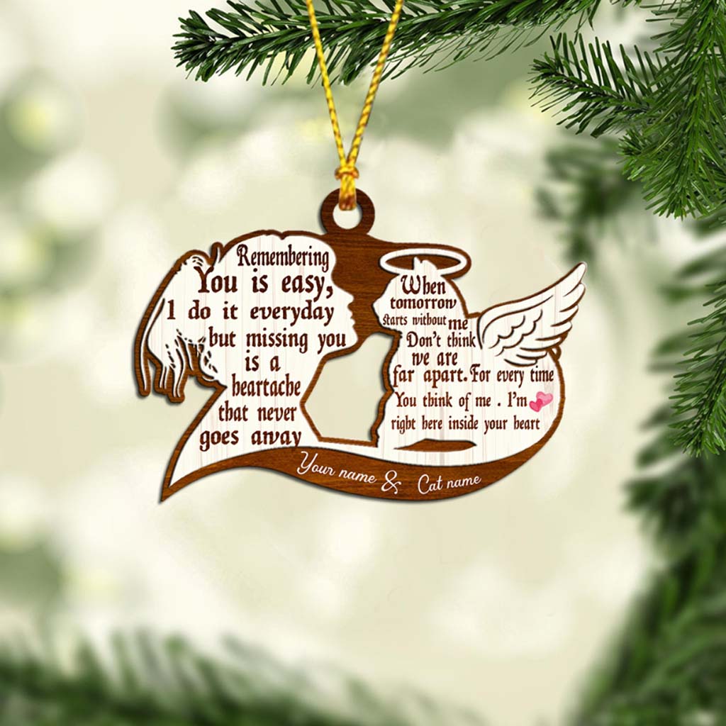 Remembering You Is Easy - Personalized Christmas Cat Ornament (Printed On Both Sides)