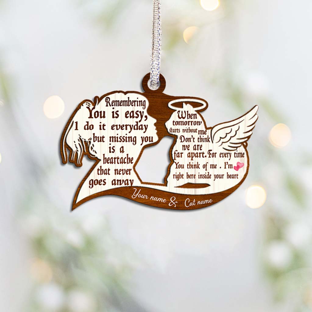 Remembering You Is Easy - Personalized Christmas Cat Ornament (Printed On Both Sides)