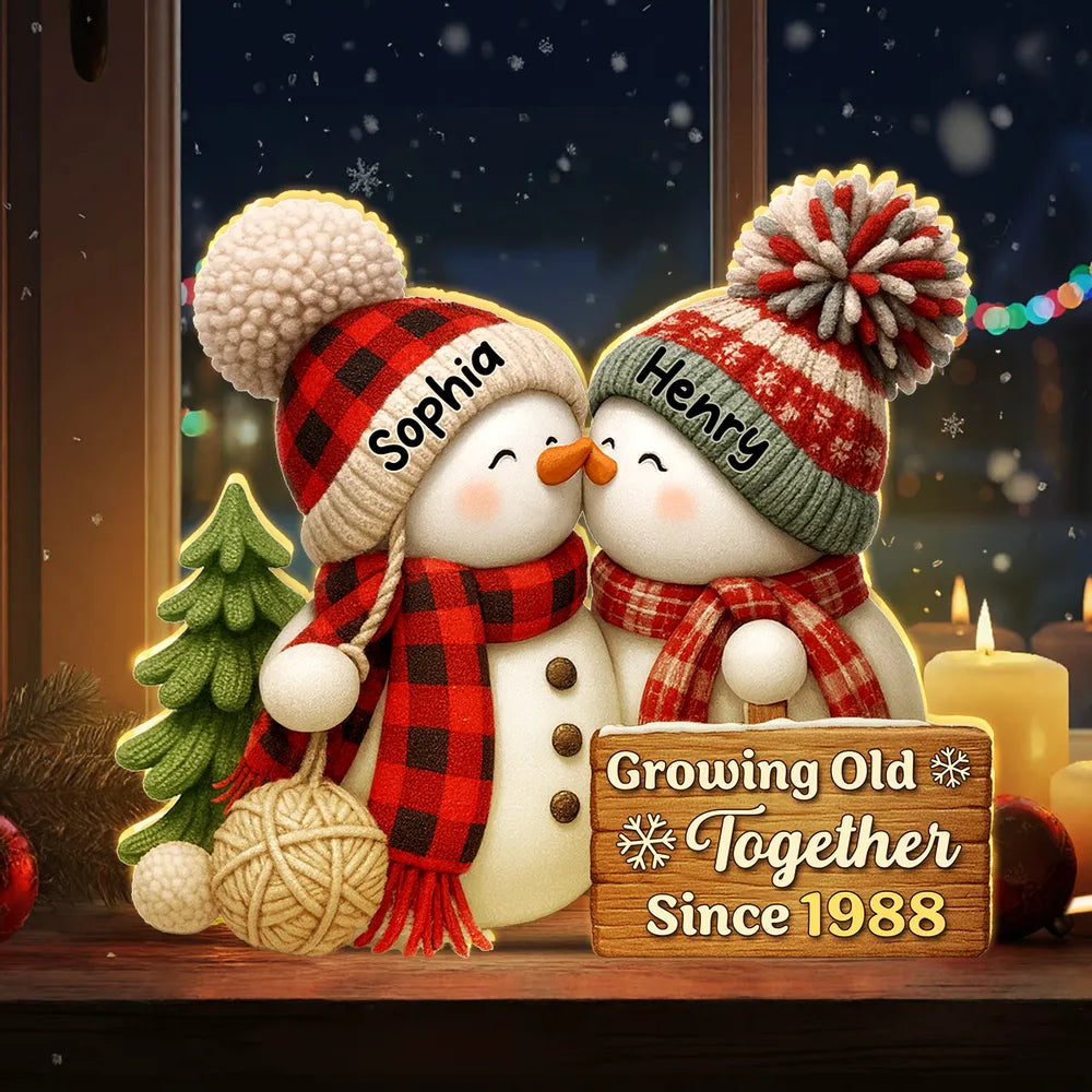 Snowman Couple Acrylic Light Box - Romantic Winter Gift Plaque