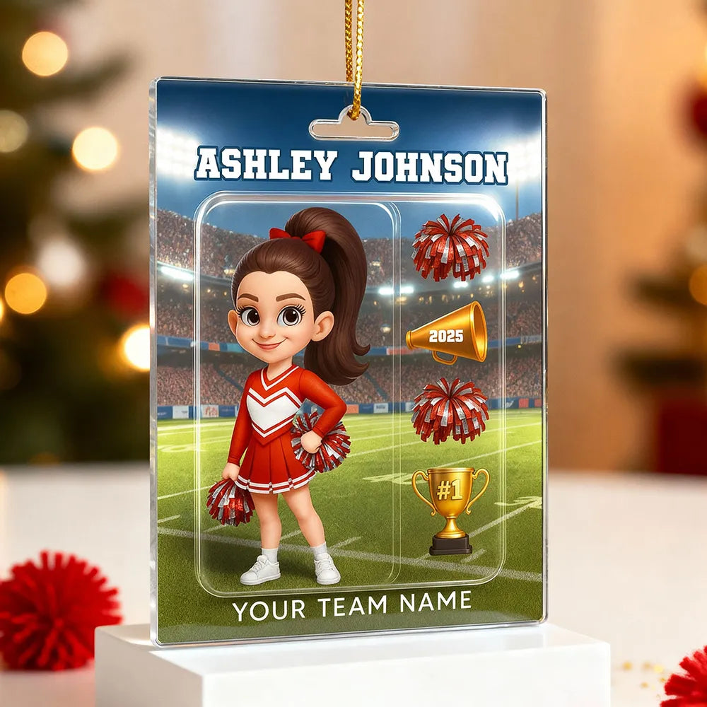 Cheerleader Acrylic Ornament, Custom Team Spirit Stadium Design, Festive Tree Decor, Unique Gift for Daughter or Sports Fan