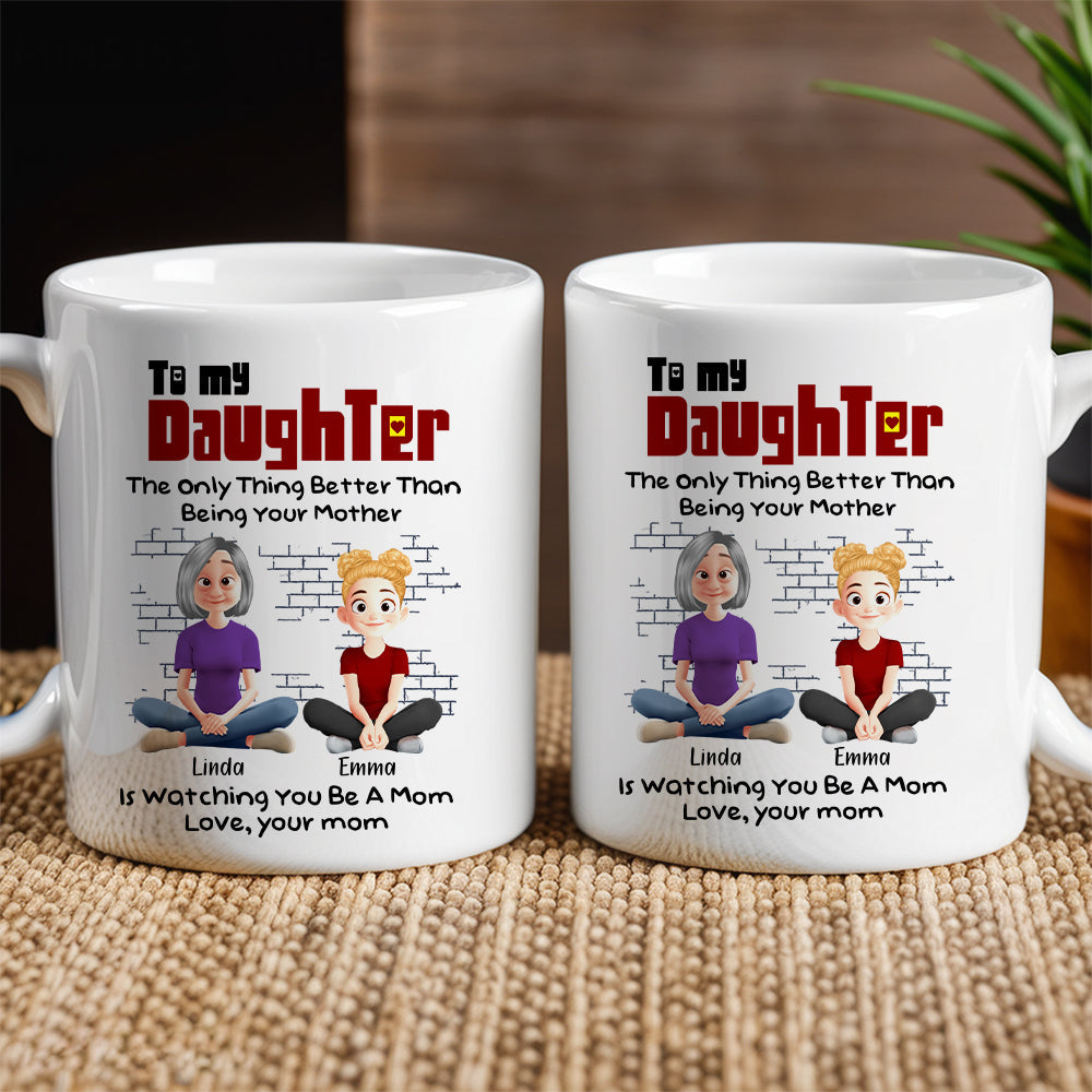 To My Daughter – Personalized White Ceramic Mug with Custom Names, Heartfelt Gift for Mother and Daughter on Special Occasions