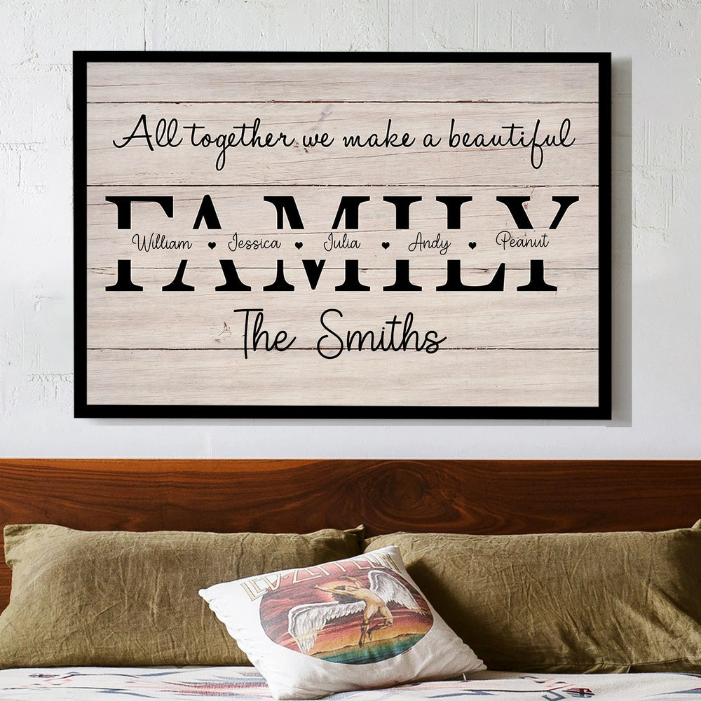 All Together We Make a Beautiful Family Personalized Poster – Custom Name Wall Art, Unique Gift for Housewarming or Christmas