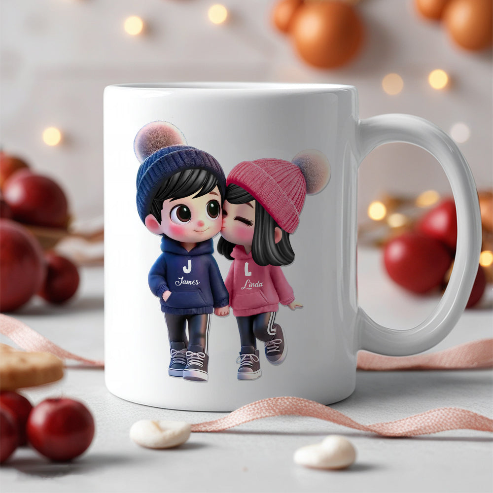 Personalized Couple Classic Tee – Cute Cartoon Couple Design, Custom Names, Perfect Gift for Couples