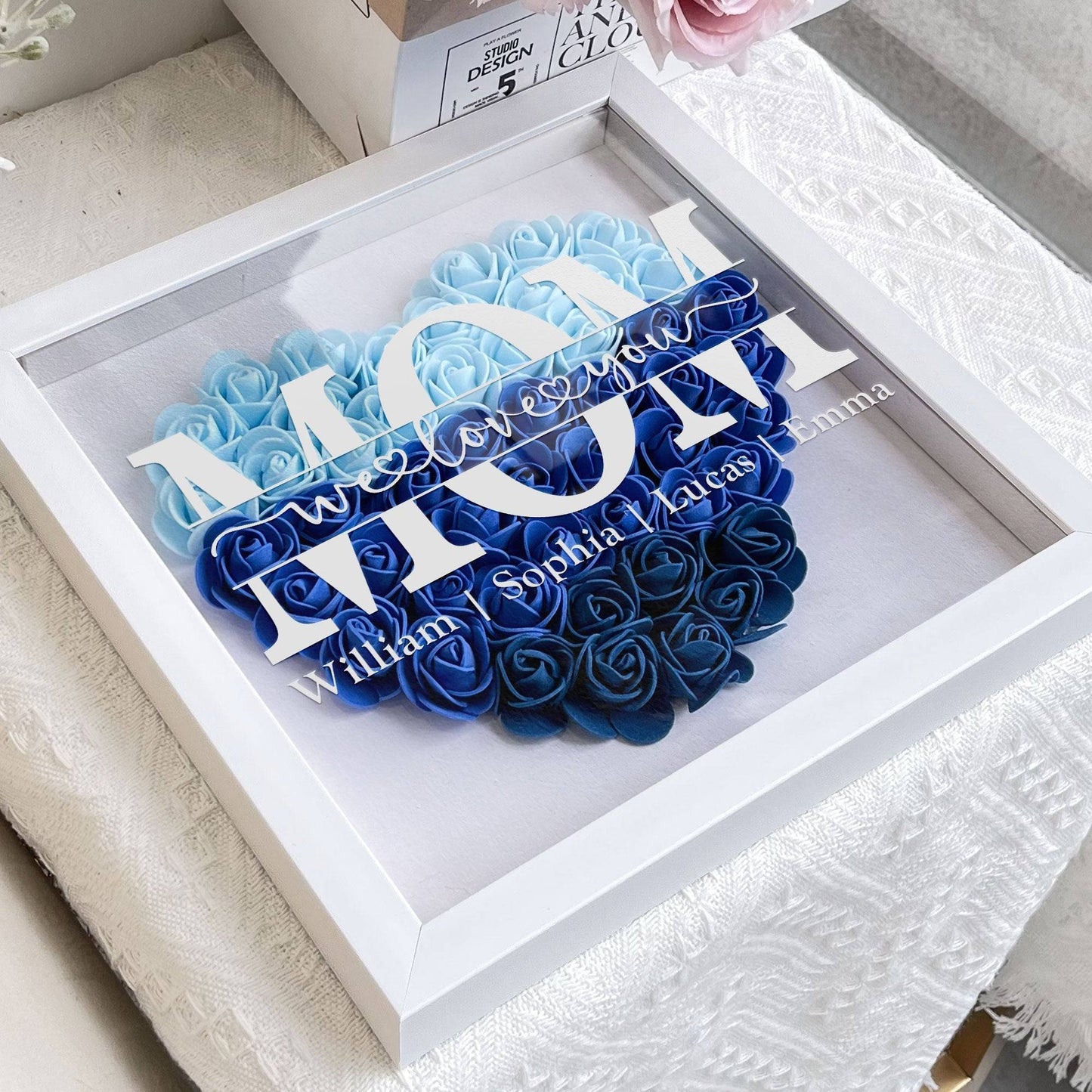 MOM We Love You Shadow Box, Personalized Heart Rose Keepsake for Mom, Meaningful Family Memory Gift for Her