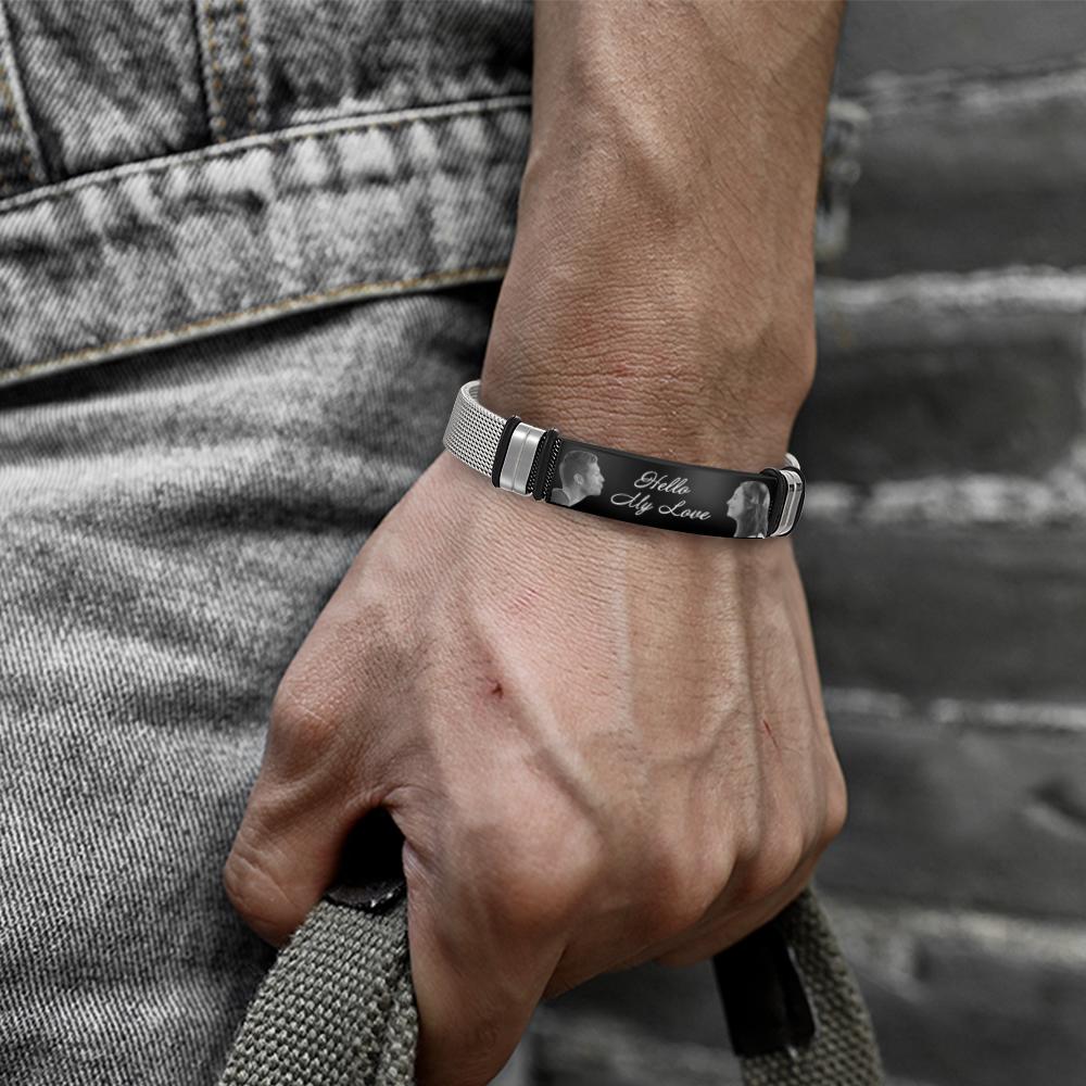 Hello My Love - Personalized Couple Engraved Mens Bracelet