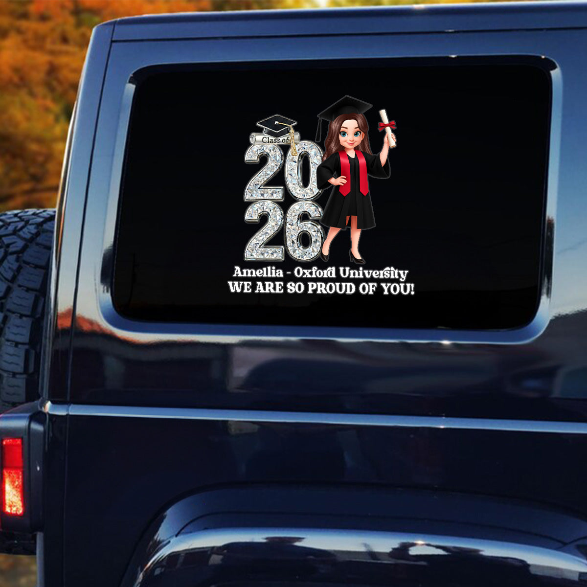 Personalized Graduation Sticker Decal Class of 20 26 Girl Holding Diploma Proud Message Unique Gift