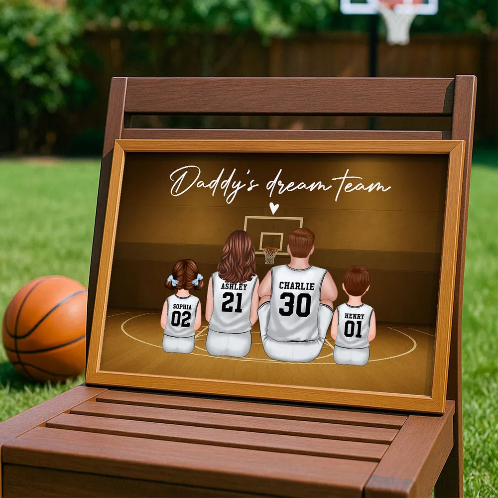 “Happy Father’s Day” Personalized Basketball Poster / Canvas – Daddy’s Dream Team in Jerseys