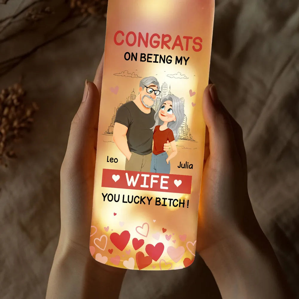 Personalized Bottle Lamp with Funny Girlfriend Cartoon, Warm Glow Bedroom Accent, Unique Gift for Girlfriend