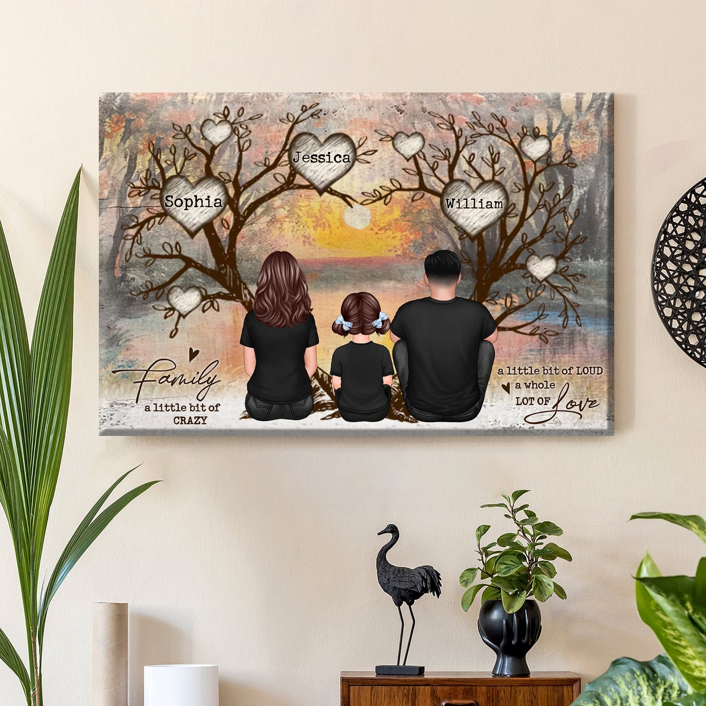 Family Heart Tree Sitting Personalized Poster or Keychain or Ornament or Plaque or Ornament, Home Decoration, Gift For Family